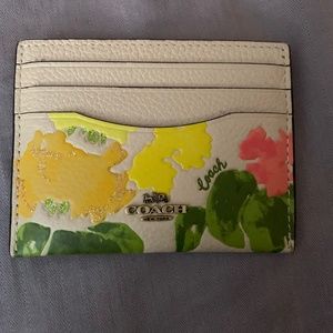 Coach Floral Card Holder - Cream, Yellow, Green, Pink